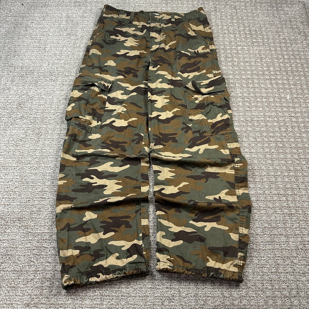 Y2K Levis 94 Baggy Cargo Pants Camo Green Brown Utility Wide Leg Women 28